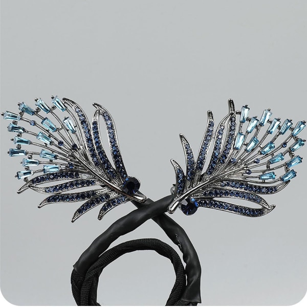 Fjäder Rhinestone Blomhårklämma, Lazy Hair Curler Deft Bun Maker, Ocean Blue Feather Hårnål, French Twist Bun Frisyr Shaper feather
