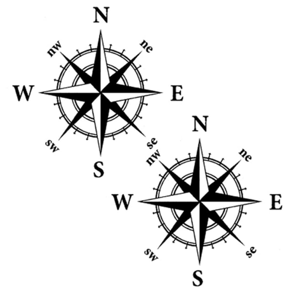 2 stk Kompass Bil Klistremerker Vanntette Vinyl Klistremerker for Alle Bobil Truck Van Bil Støtfanger Klistremerke 15cm*15cm Matt Svart