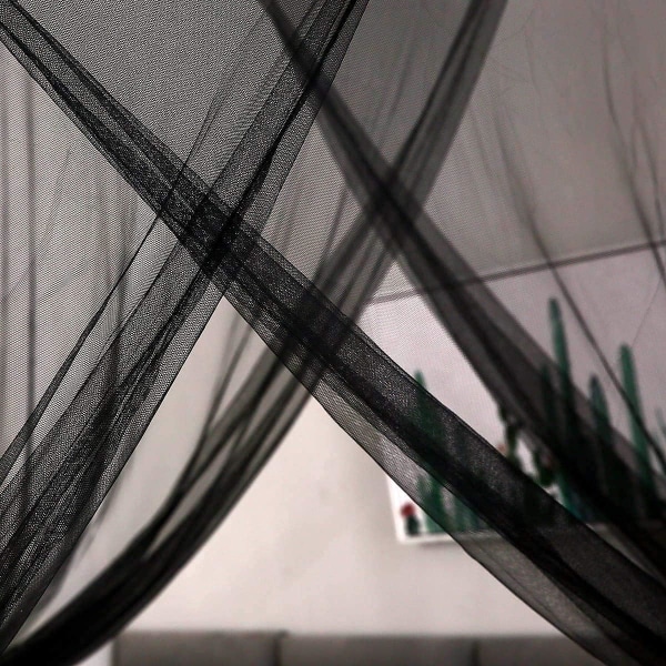 Svart myggnetting for dobbeltseng, 4 hjørnestolper, senghimmel for insektbeskyttelse, hengekøye for enkeltseng til king size-seng for utendørs eller innendørs, soverom black