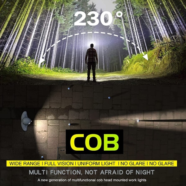 1 stk. Oppladbar LED-hodelykt Super Bright 230° COB/XPE Hodelykt / Lett / for Elektriker Rørlegger DIY Løping Sykling Fiske Fotturer