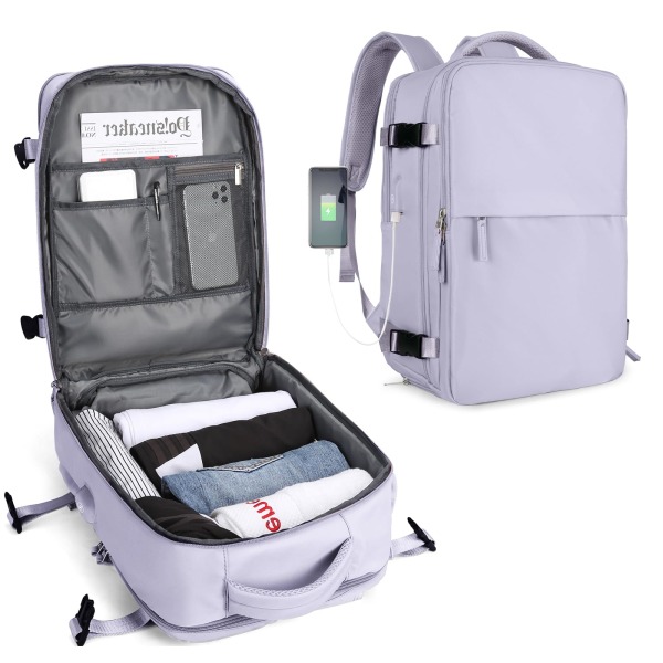 Kabinetasker 45x30x16 undersædet rygsæk til fly Håndbagagetaske undersædet Bærerygsæk Laptoptaske Dame Rejserygsæk med skorum,A purple