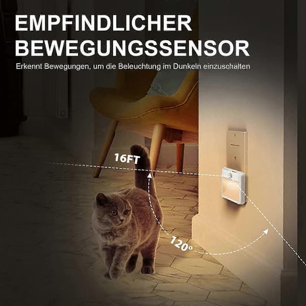 2st Justerbar Varmvit Plug-in LED Nattlampa Rörelsesensor EU-kontakt