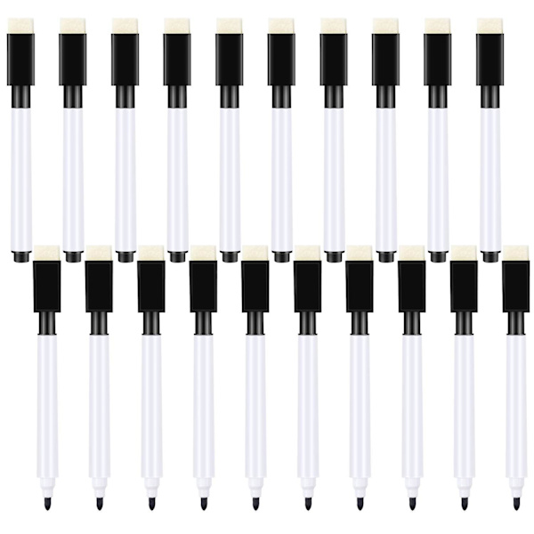 20 stk. små whiteboard-penne - sorte whiteboard-markere med tørrestift og fin spids til børn (sort)