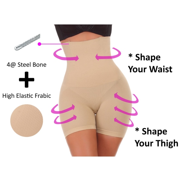 Kvinder højtaljede mavekontrol Bodyshaper Butt Lifter Boyshorts Control Knickers Slanketrusser, 3XL color 3XL