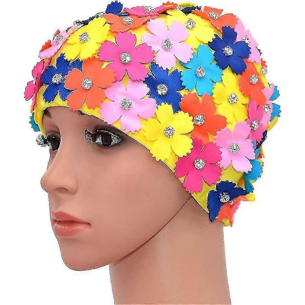 Manuel Rhinestone Blomsterblad Retro Stil Badehatte til Kvinder