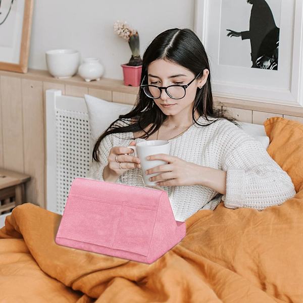 Mjuk Tablettställ Kudde med Fick, Tablettkudde Stativ, Justerbar 3 Visningsvinkel, Lat Hållare Stativ för Säng Soffa, Kompatibel med iPads Tabletter pink