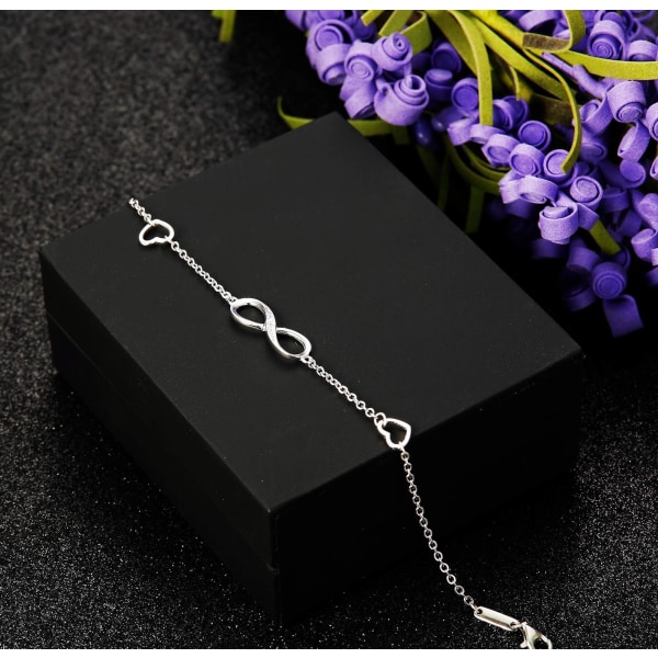 925 Sterling Silver Infinity Anklet Armband för kvinnor Flickor Justerbar fot Smycken Present Silver