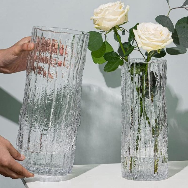 Lasimaljakko Käsintehty kirkas lasisylinteri, 30 cm korkea kristallikukkamaljakko kukka-asetelmalle (30 x 10 cm)