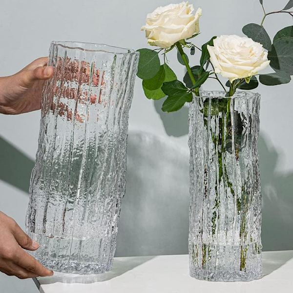 Lasinen maljakko käsintehty kirkas lasisylinteri Posy 30 cm korkea kristallimaljakko kukille kukka-asetelma (30 x 10 cm)