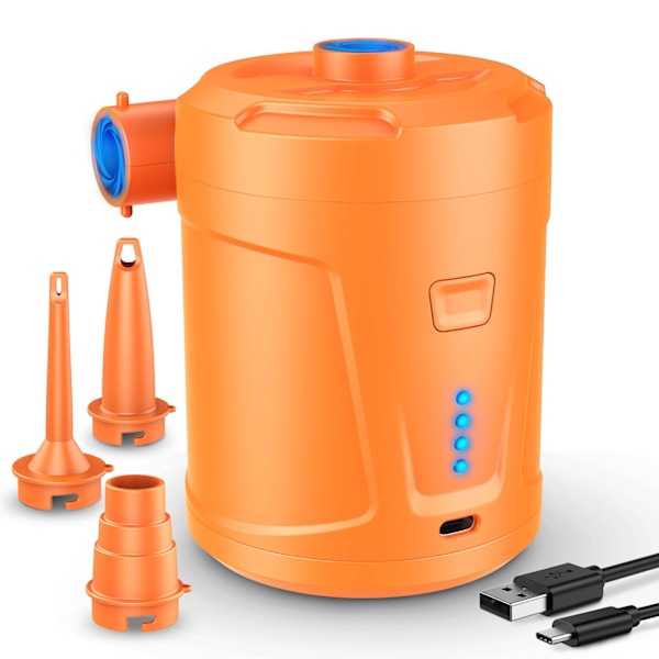 Elektrisk Luftpump, 5200mAh Uppladdningsbart Batteri, Luftmadrasspump med 3 Munstycken, Snabb Uppblåsare för Uppblåsbara Båtar/Luftmadrasser.