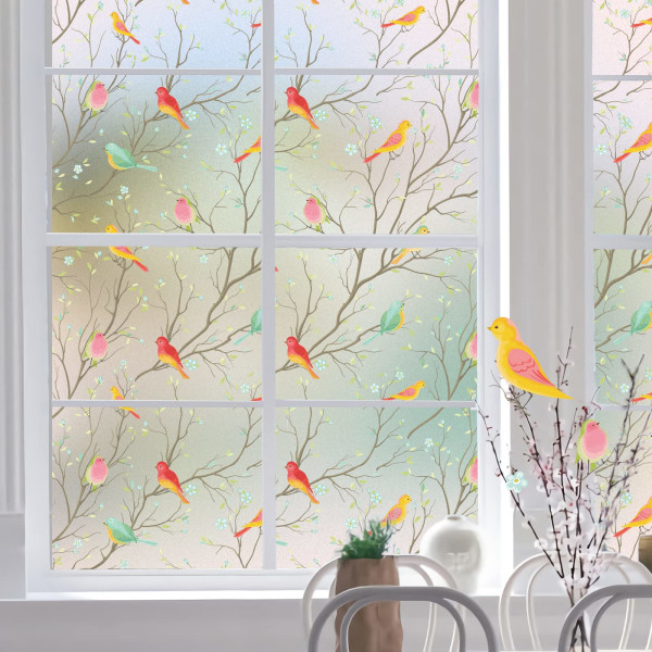 Vindusfilm av glassmalerier Personvern: for glassvinduer Anti UV statisk klamfilm Ikke-klebende fuglemønsterfilm for hjemmebaderomskontor (45*200 cm)