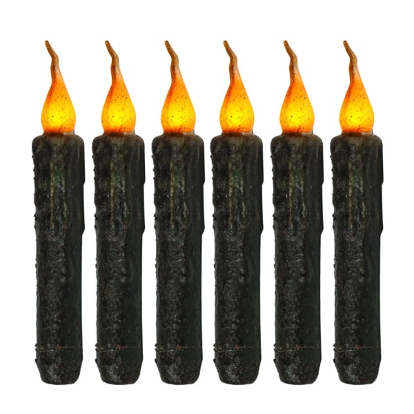 6X ægte voks søjleformet spids stearinlys primitive dryp stearinlys flammefri flimrende LED-lys dyppet batteridrevet Halloween bryllupsfest green