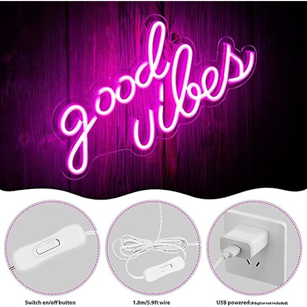 Pink Good Vibes Neon Skilt Neonlys til Soveværelse pink