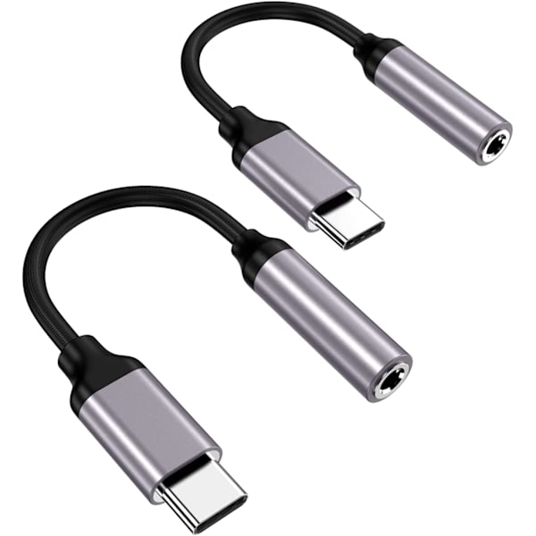 USB Type C til 3,5 mm hodetelefonkontakt-adapter - 2-pakning