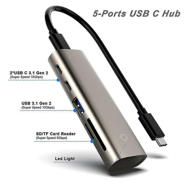 Höghastighets USB C USB 3.1 Gen2 Hub Adapter 1 Till 5 USB C Dockningsstation Splitter