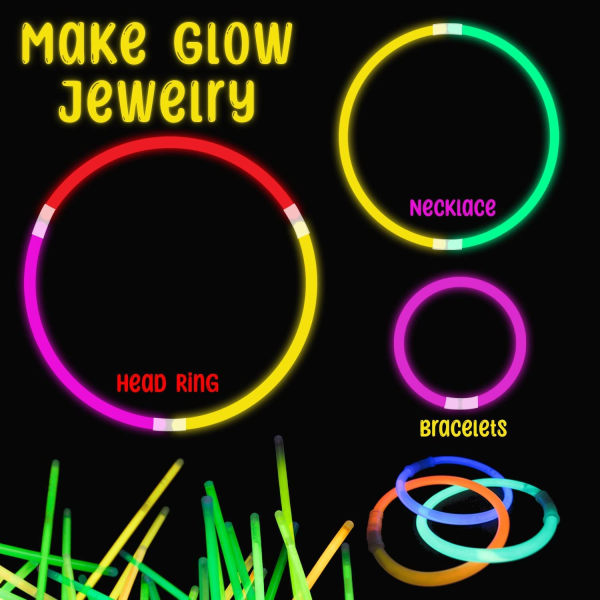 100 stk Glow Sticks og koblinger Neonfargesett for armbånd, ringer Halskjede Halloween Rave Fancy Dress Party Flerfarget
