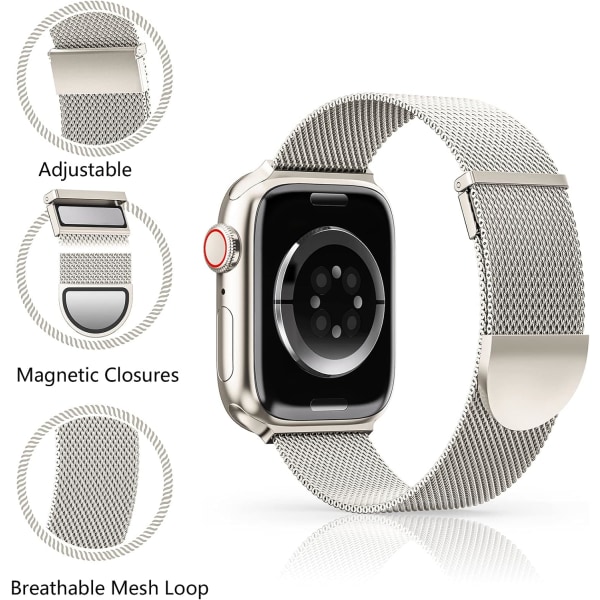 Kompatibel med Apple Watch-armband 44 mm 45 mm 42 mm för kvinnor och män, dubbelt magnetiskt justerbart ersättningsband för iWatch Series 9 8 SE 7 6 5 4 3 2 1 beige 42/44/45/49MM