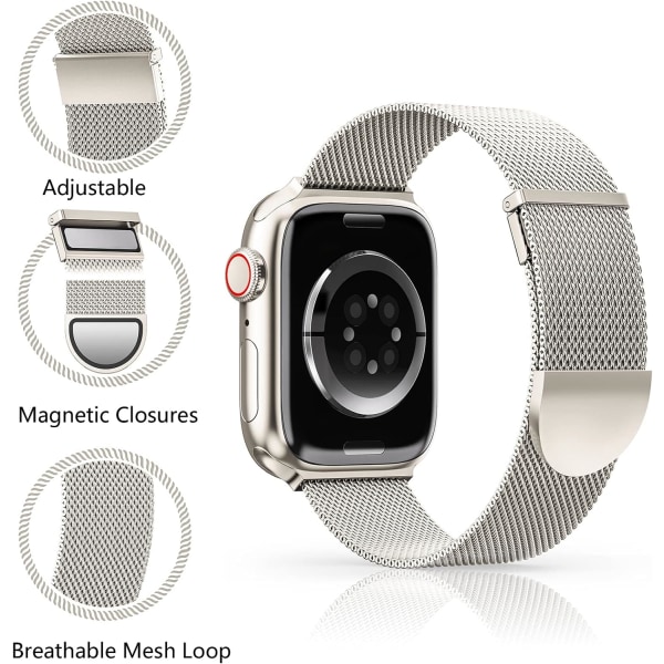 Kompatibel med Apple Watch-stropper 44 mm 45 mm 42 mm for kvinner og menn, dobbelt magnetisk justerbart erstatningsbånd for iWatch Series 9 8 SE 7 6 5 4 3 2 1 beige 42/44/45/49MM