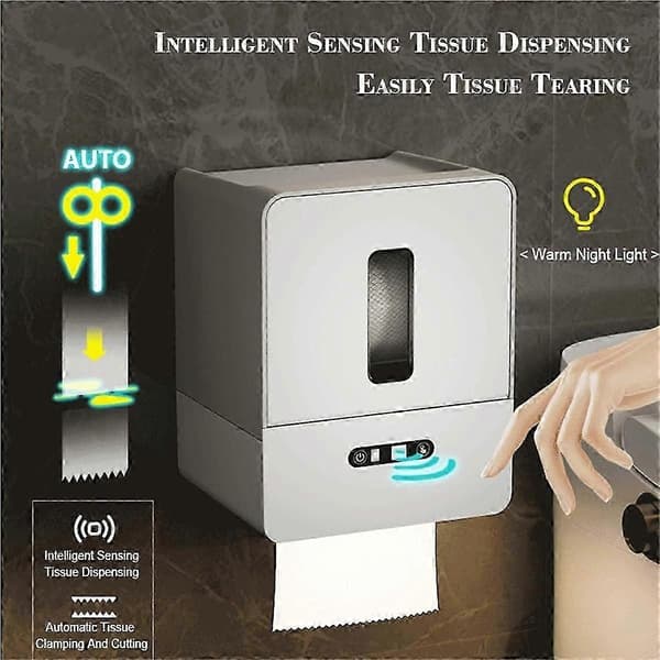 Smart berøringsfri toalettpapirdispenser, elektronisk sensor papirhåndkledispenser, med nattlys, USB-lading