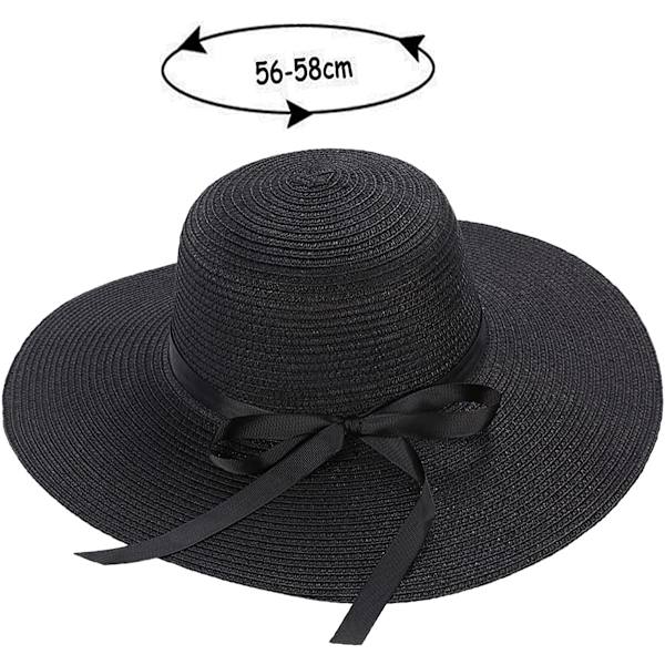 Kvinnors Halmhatt Sommar Bowknot Fällbar Hatt Solhatt (Svart)