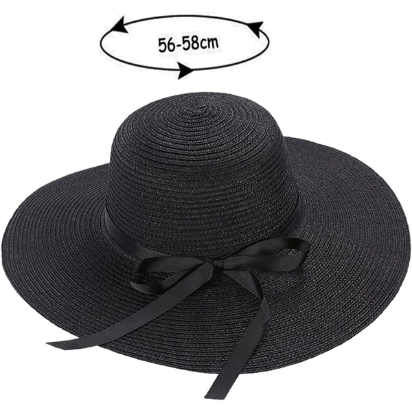 Stråhatt för damer, sommarbowknot, hopfällbara hattar, solhatt (svart) e816  | Fyndiq