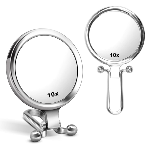 Förstorande handhållen spegel Resa liten spegelfällbar - 1X/10X bärbar sminkspegel 6 tums kompakt spegel dubbelsidigt högupplöst glas