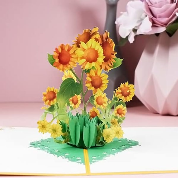 3D Pop Up Greeting Card, Sunflower Greetings Birthday Card Mothers Day Pop Up Card Blank Gift Card, for Girls Female Women Lovers