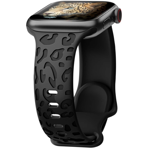 Leopardprint blød silikoneremme kompatibel med Apple Watch-remme 38 mm 40 mm 41 mm Kvinder Mænd, Erstatningsurremme kompatibel med Apple Watch black 38/40/41MM