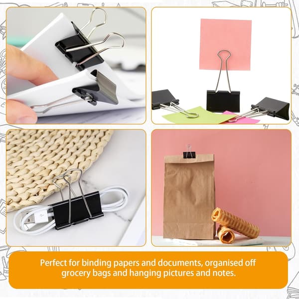 30 stk. store foldback-binderclips, 51 mm sorte binderclips papirclips metal sorte foldback-clips klemmer kontorartikler