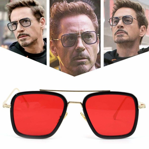 Retro Vintage Iron Man Solglasögon Tony Stark Glasögon Fyrkantig metallbåge för män Dam Goggle Klassisk legeringsbåge