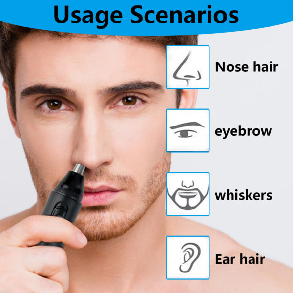 Nesehårtrimmer for menn, smertefri elektrisk øre- og neseklipper for ansiktshår med 1 PC-blad, bærbar batteridrevet (batteri ikke inkludert)