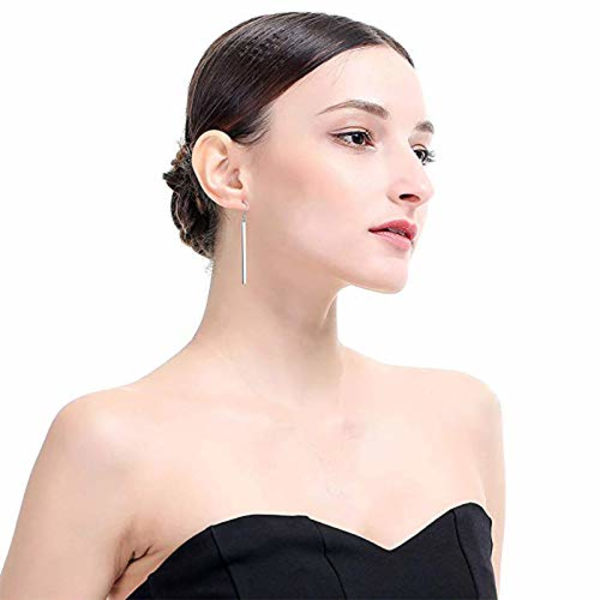 Sølvbelagte lange bar dangle drop øreringe til kvinder elegante krog dinglende allergivenlige mode enkle geometriske smykker til fødselsdag Bff mor