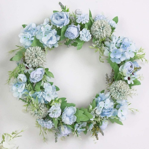 15,7 tum konstgjord blå hortensia och pionblomkrans