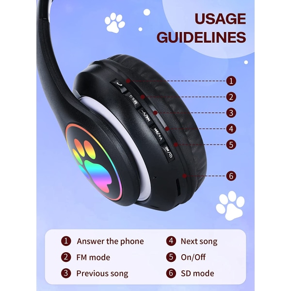 Cat Ear LED Light Up Foldbar Bluetooth-hovedtelefon til børn