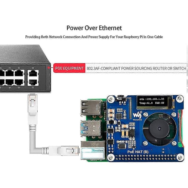 Power Over Ethernet Hat Support 802.3af Poe Netværksudvidelseskort Med Oled Til 4 Model B 3b+