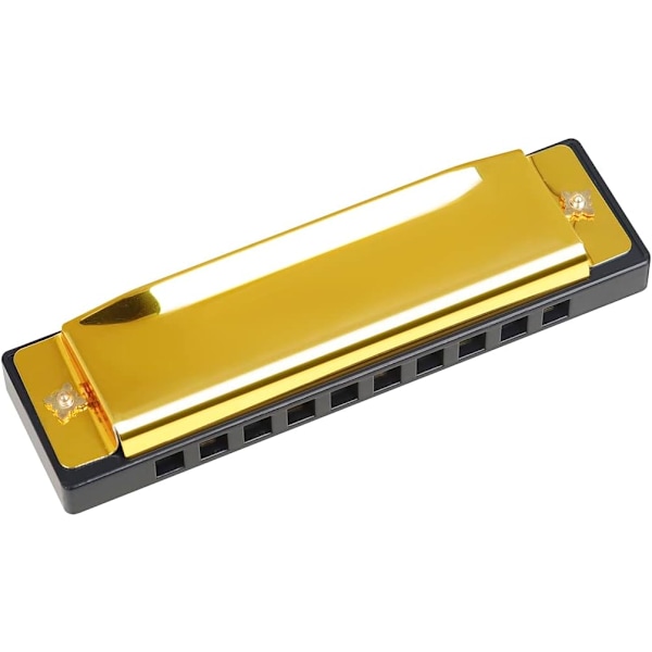 Blues Harmonica Mundharmonika, Diatonisk Blues Harmonika i C-tone, 10 Huller 20 Toner Blues Harp Mundharmonika (Roserød) gold