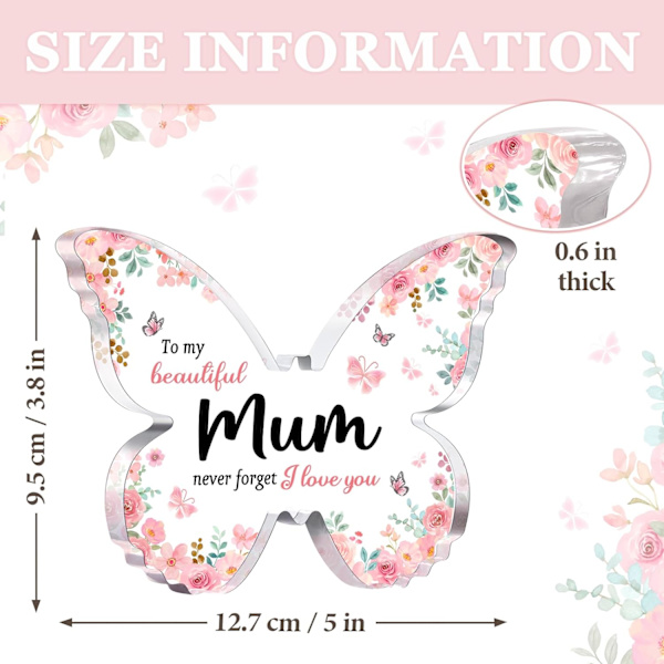 Presenter för mamma, bästa mamma födelsedagspresenter, jul- eller mors dagspresent till mamma, vacker fjärilsformad akrylplakett, omtänksamma mammapresenter