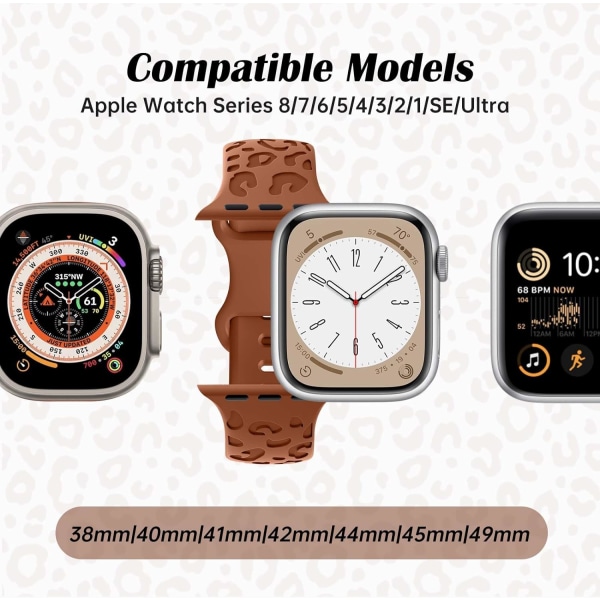 Leopardmönstrad mjukt silikonarmband kompatibelt med Apple Watch-armband 38mm 40mm 41mm kvinnor män, ersättningsarmband kompatibelt med Apple Watch brown 38/40/41MM