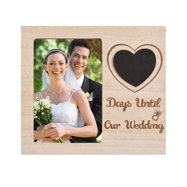 Bryllup Countdown fotoramme, 7,8"*7,08" Rustik par fotoramme Personlig ramme med hjerte tavle til brude bruse gaver