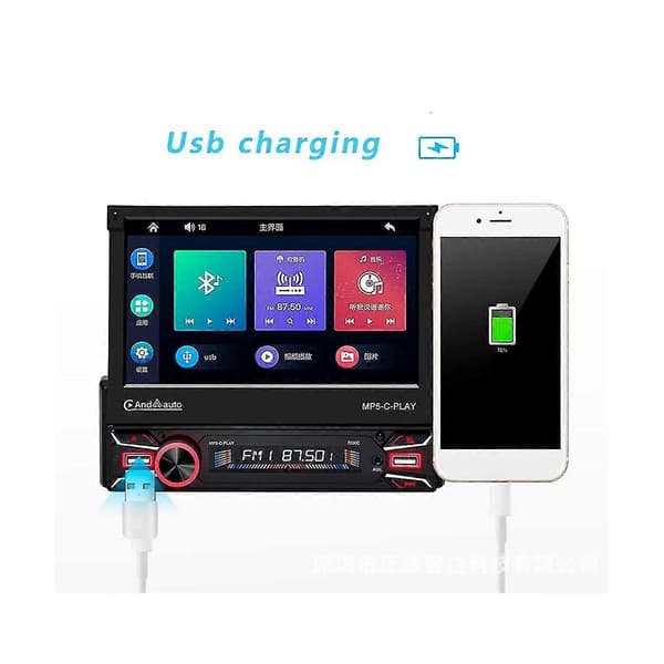 1din Bil Stereo Trådløs Carplay Android Auto 7in Elektrisk Flip Ud Touch Screen Bilradio Bluetooth