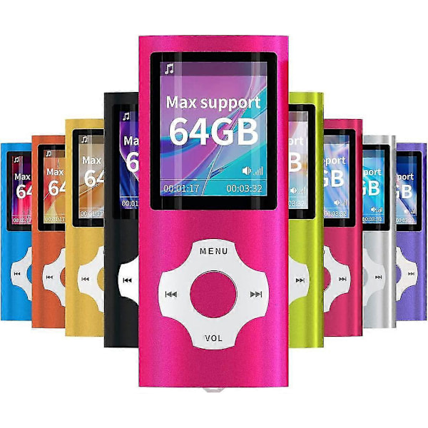 MP3/MP4 Bærbar Spiller, 1,8 Tommers LCD-Skjerm, Støtter Opptil 64 GB, Rosa pink