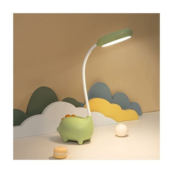 Unik Dinosaurformet Skrivebordslampe LED Nattlys for Barn Trådløs Lading Studentlæring Øyebeskyttelseslampe Grønn