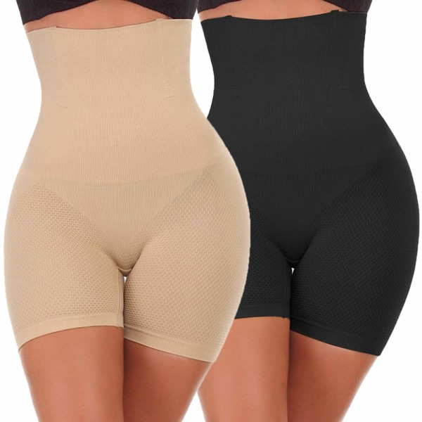 Naisten korkeavyötäröinen vatsaohjaus Bodyshaper Butt Lifter Boyshorts Control pikkuhousut laihdutushousut,2kpl,3XL black/color 3XL