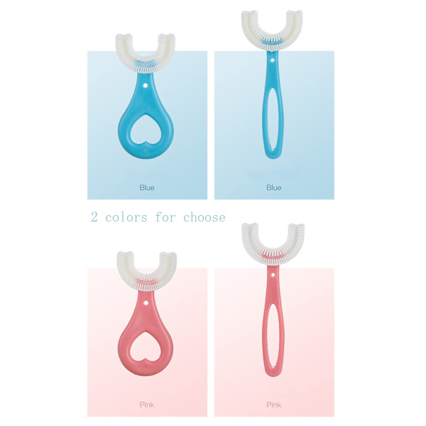 2 sett U-formet munntannbørste for barn 12,5*4,8 cm (blå+rosa)