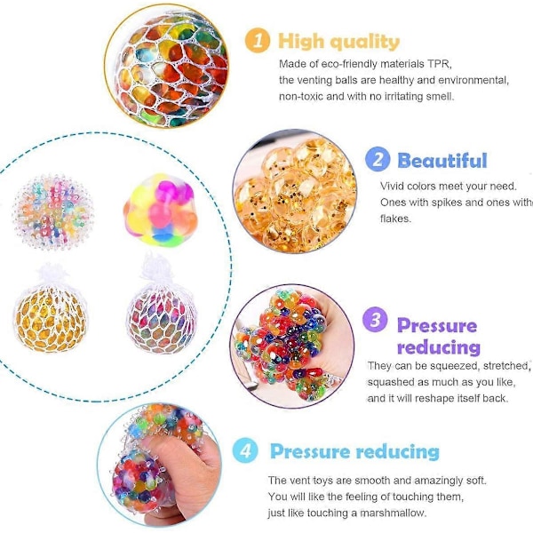 Anti Stress Drue Squishy Mesh Klemmebold Multifarvet Angst Klemmebold Anti Stress Bold med Net Diameter 6 cm