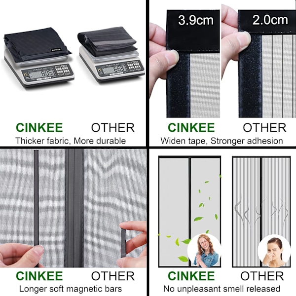 Tykk 100 x 210 cm magnetisk skærmdør, høj densitet mesh, anti-flue, med tape, magnetiske stænger og automatisk lukning, sort.