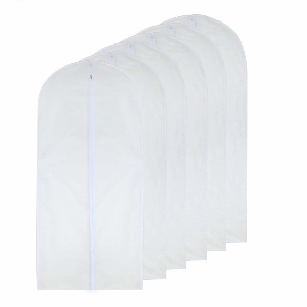 Klart klädskydd 60 x 120 cm (24'' x 48'') Lång kostymväska Dammtät malbevis klädpåsar Vit andningsbar dragkedja Dammskydd 6-pack