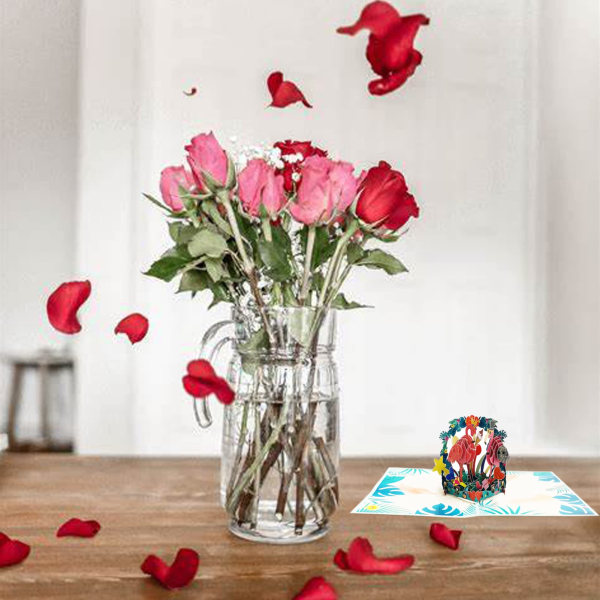 Flamingo 3D pop op-kort, håndlavede dvergpapegøjer pop-up lykønskningskort til valentinsdag jubilæum bryllup kærlighed romantik Tænker på dig