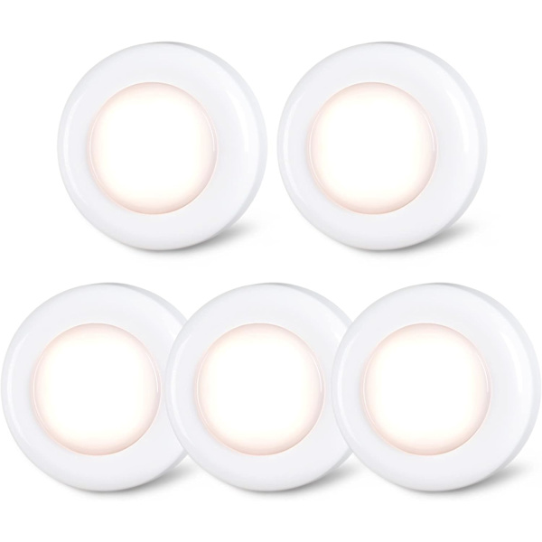 Ljus Mini Touch Press Spot Lights Inomhus Bärbar LED Stick på Puck Lights Batteridriven för Under Skåp Garderob Varm Vit 5 Pack yellow