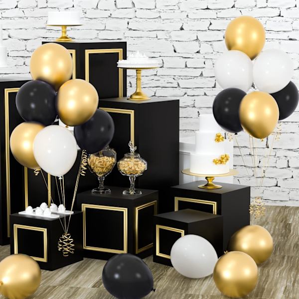 50 Pakk Svarte Gull Konfetti Ballonger 12 Tommer Hvite Svarte og Gull Ballonger med Bånd for Graduation Birthday Wedding gold